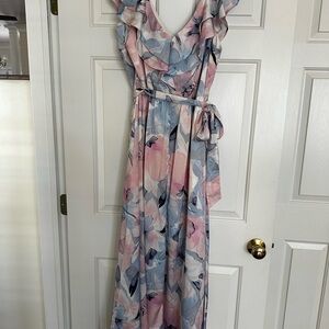 DKNY Watercolor pastel maxi dress with ruffle sleeve, Size 16, Like New